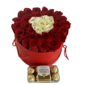 Boite de roses rouges et chocolat-Ferrero