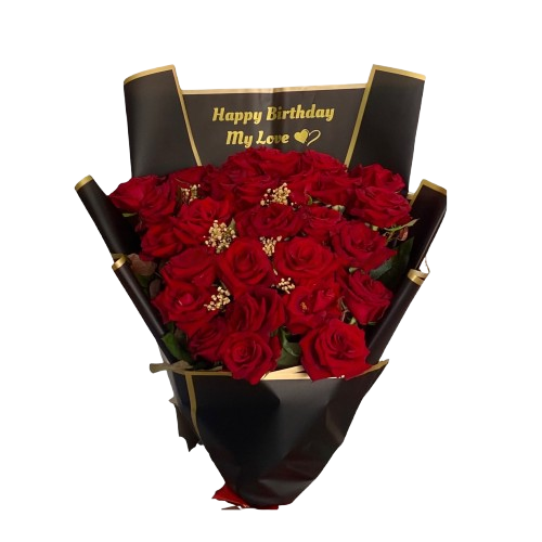 Roses rouges premium dans un emballage noir luxe - Meilleur fleuriste Casablanca