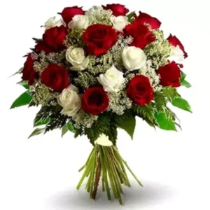 Bouquet de roses rouges et blanches élégant - Mélange classique de votre fleuriste Casablanca